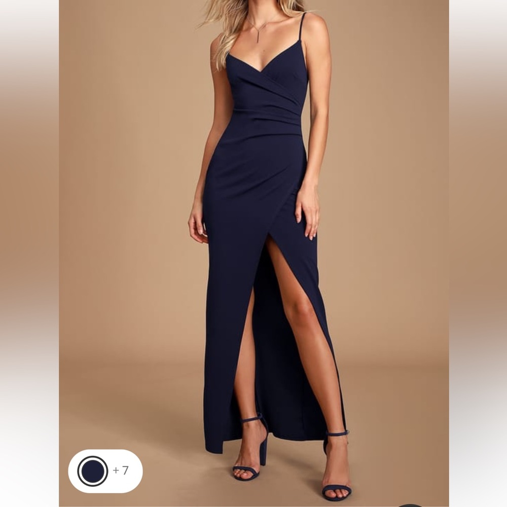 Lulus Navy Blue Ruched Surplice Maxi Dress NWT Size M